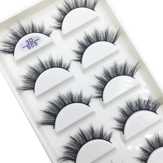 3D Mink False Eyelashes, Soft Wispy, Fluffy Faux Lashes,5 Pairs, 15 Styles