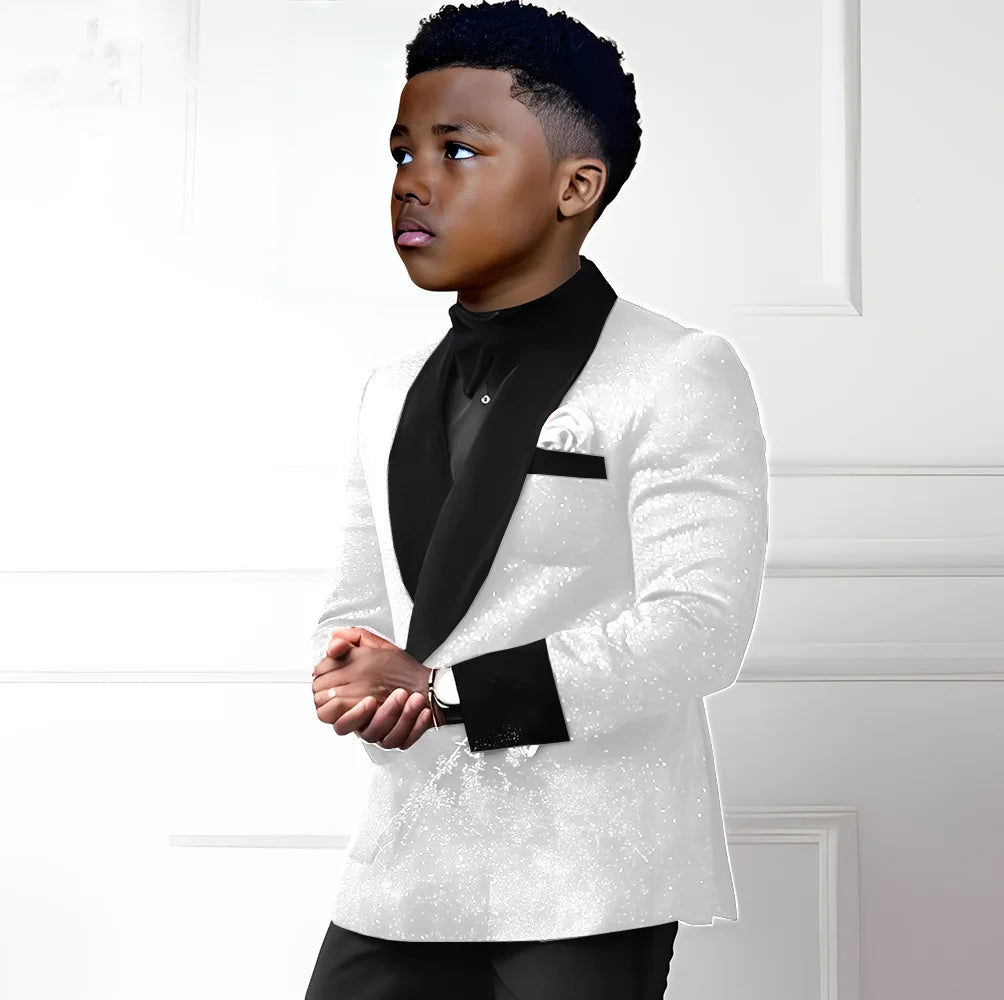 Sequin Boy's Suit 2 Piece Set-Double Breasted Blazer & Pants