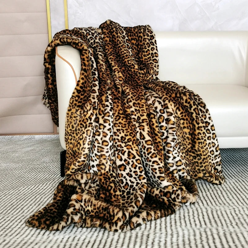 Luxury leopard Faux Fur Plush Blanket