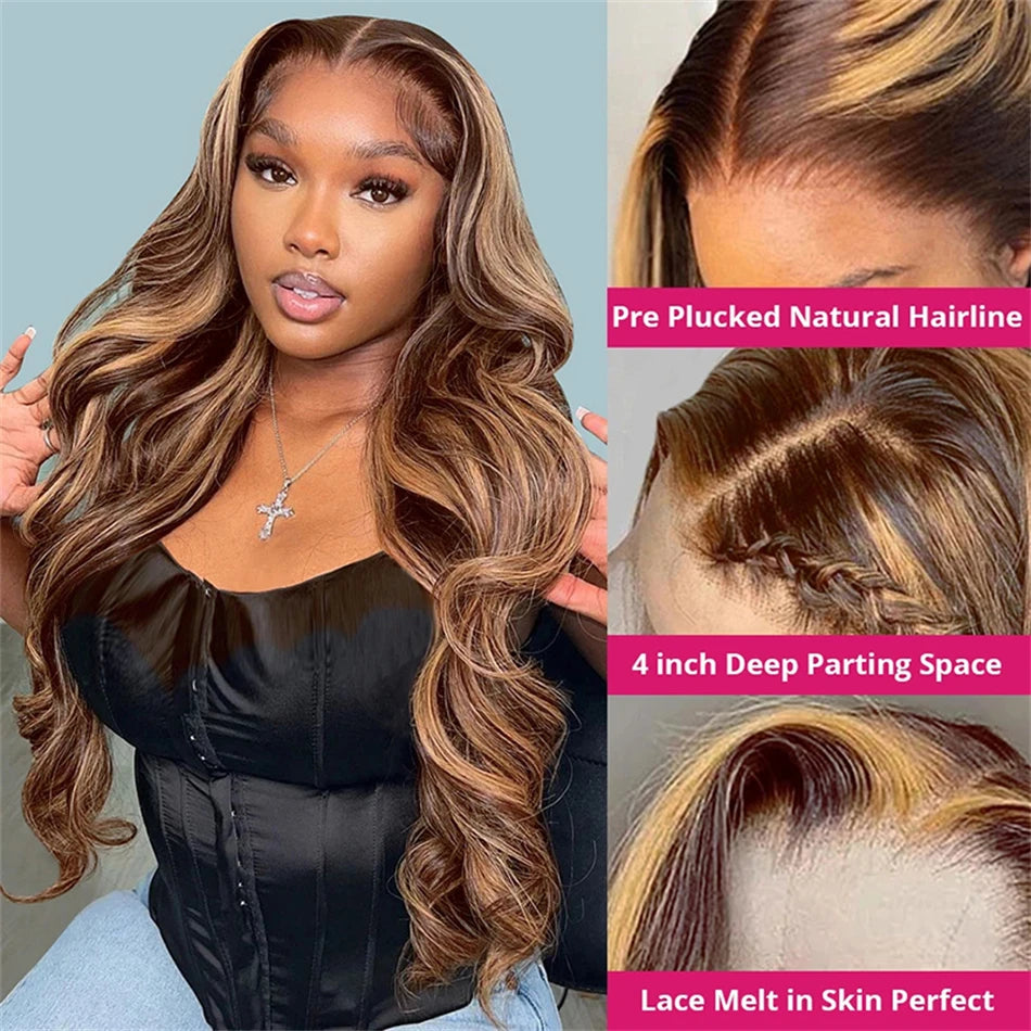 180-220% Density Lace Frontal Wig, 4/27 Highlight Body Wave, 13×6 Lace Front Wigs