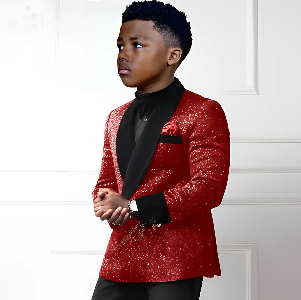 Sequin Boy's Suit 2 Piece Set-Double Breasted Blazer & Pants
