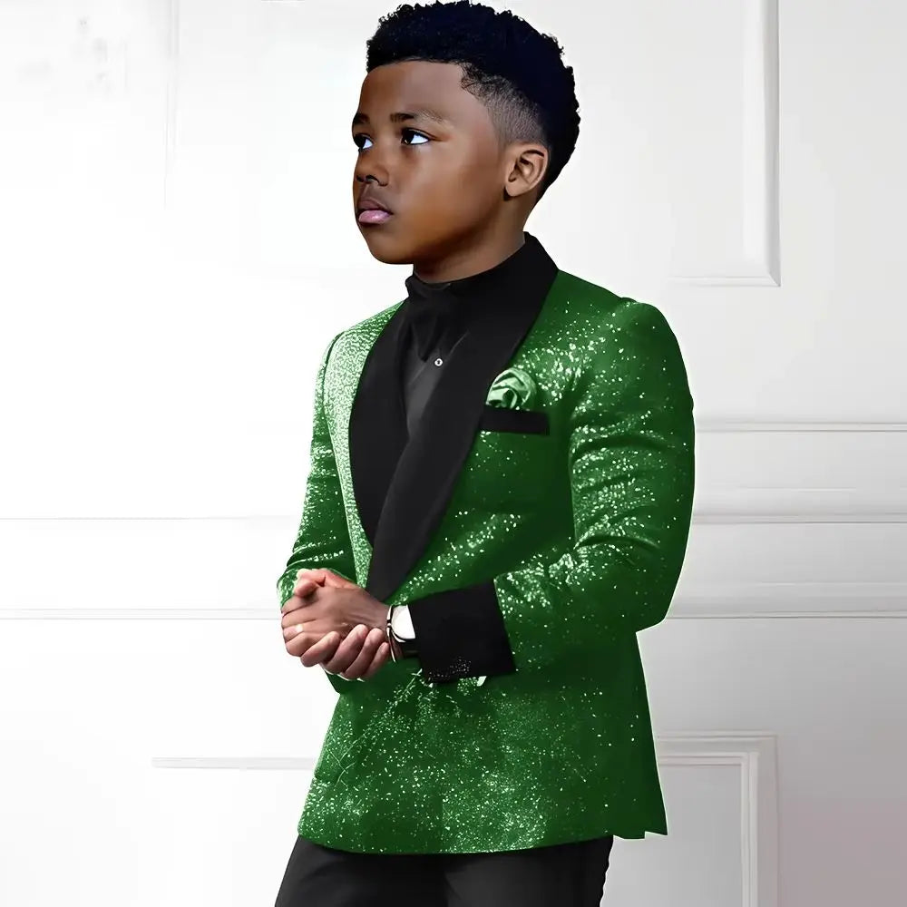 Sequin Boy's Suit 2 Piece Set-Double Breasted Blazer & Pants