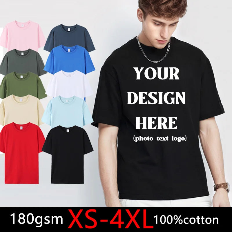 180gsm 100% Cotton T Shirt for Men-Custom Design Text, photo, Logo