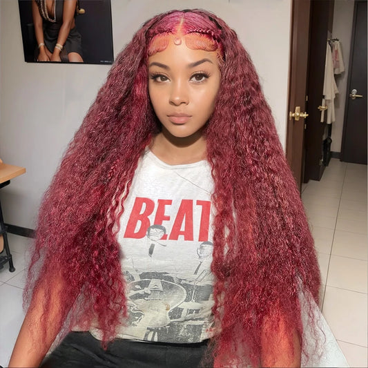 Deep Wave 99J Burgundy Lace Front Wigs Human Hair-13x6/13x4 Transparent Brazilian Water Wave Hair Wigs