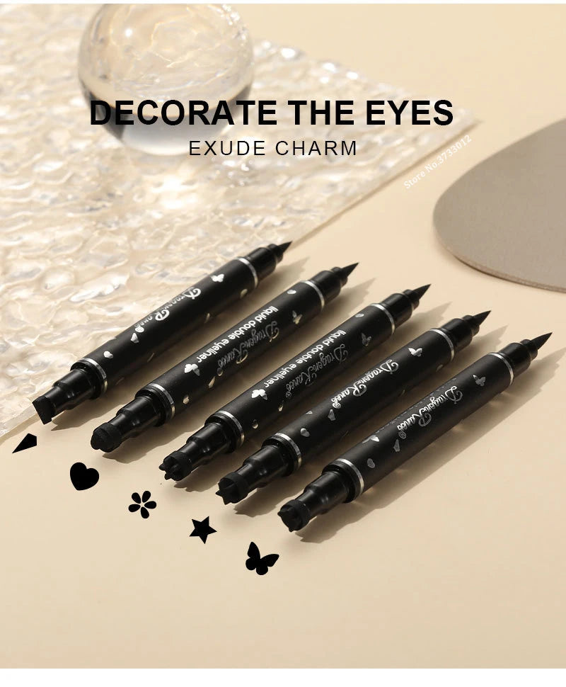 Waterproof Black Liquid Eyeliner with Butterfly Stamp and Star Moon Design