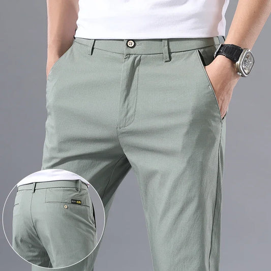 Thin Slim Men's Casual Pants Classic Business Cotton Stretch Golf Trousers