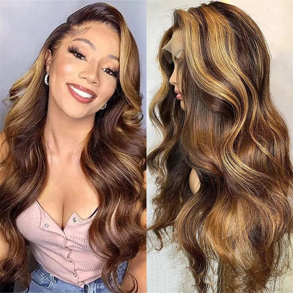 180-220% Density Lace Frontal Wig, 4/27 Highlight Body Wave, 13×6 Lace Front Wigs