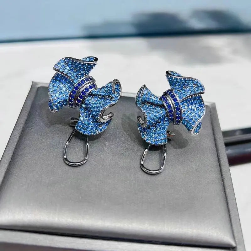 Royal Blue Knot Stud Earring with Lock
