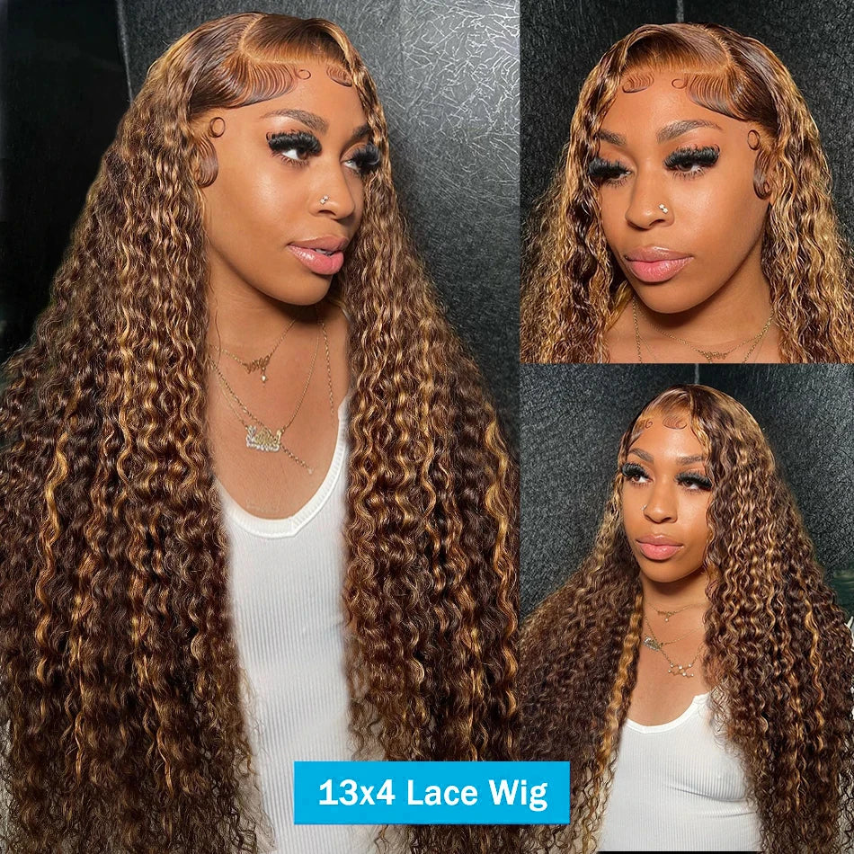 30-32 Inch Highlight Ombre Lace Frontal Human Hair Wigs, 4/27 Colored 13x4,13X6 Deep Curly 4x4 5X5 Lace Closure Wigs