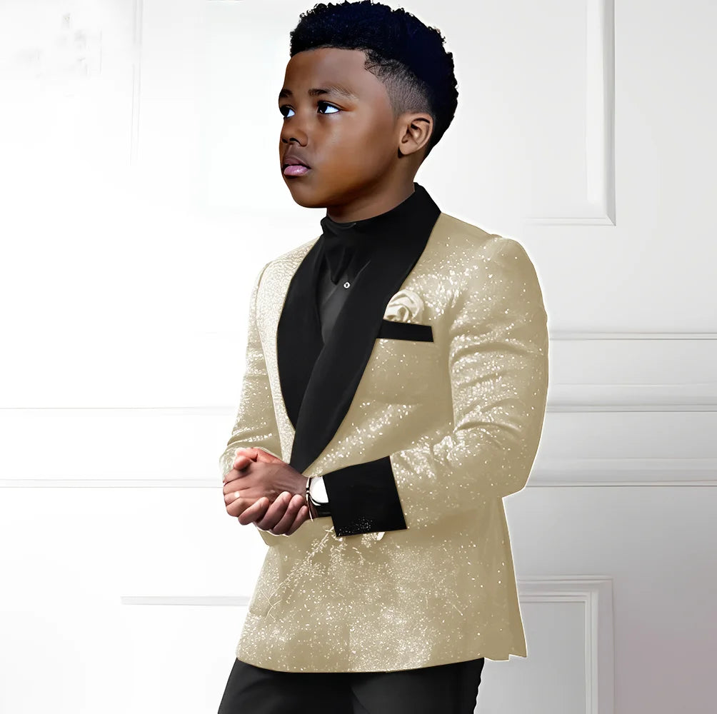 Sequin Boy's Suit 2 Piece Set-Double Breasted Blazer & Pants