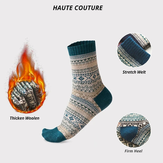 5 Pairs Men's Winter Socks Thick Wool Socks: Warm Retro Style Colorful Socks, EU Size 38-44