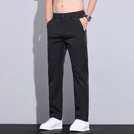 Men's Casual Pants Thin Ice Silk Summer Slim Straight Pants Breathable Quick-drying Light Fashionable Business Casual Pants