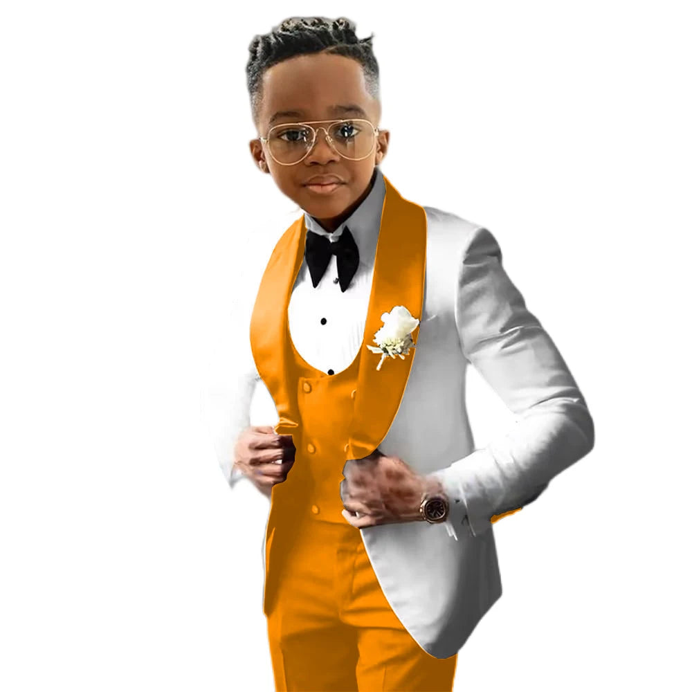 Wedding Tuxedo 3 Piece Jacket, Pants & Vest For Boys