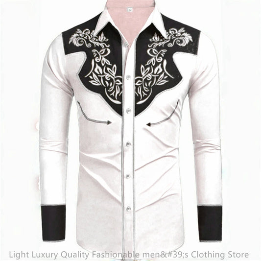 Men's long-sleeved shirt-retro western denim soft fabric