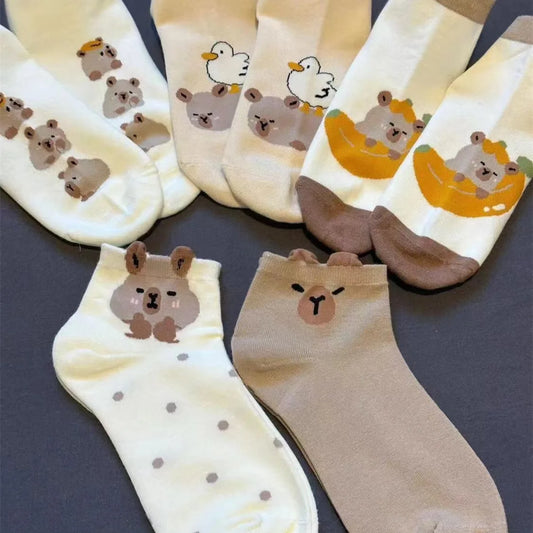 5 Pairs Bear Socks: Cotton Breathable Soft Japanese Casual Socks