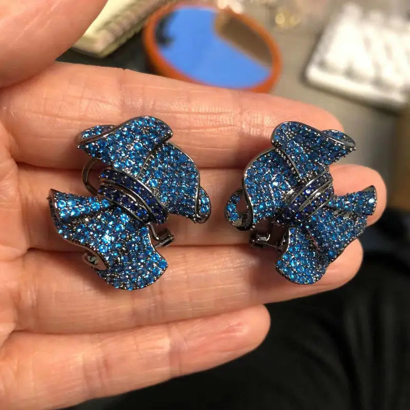 Royal Blue Knot Stud Earring with Lock