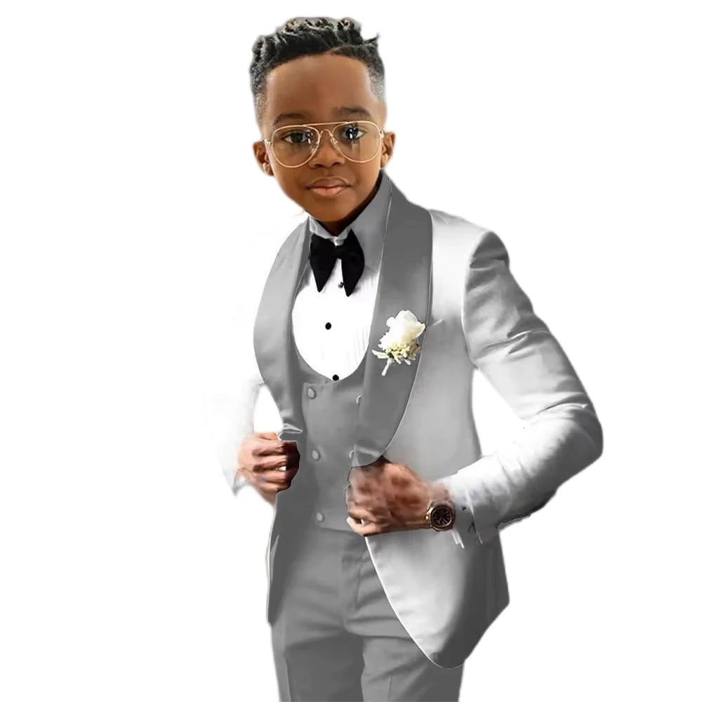 Wedding Tuxedo 3 Piece Jacket, Pants & Vest For Boys