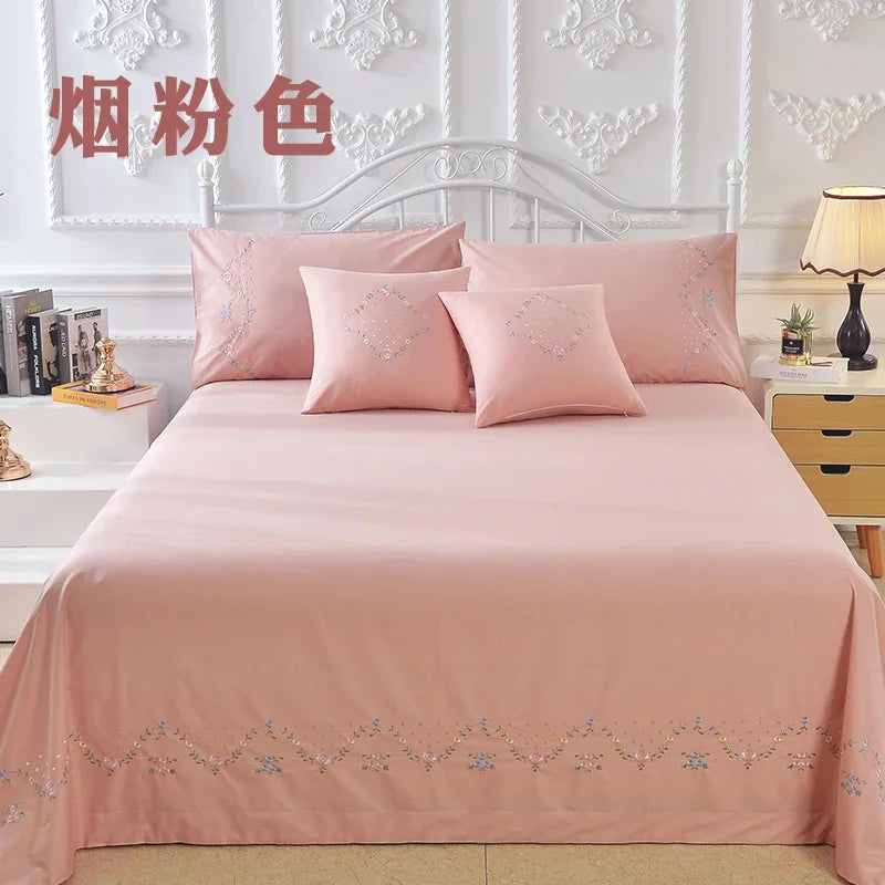 100% Cotton Greek Embroidery, 3-Piece Bed Sheet Set