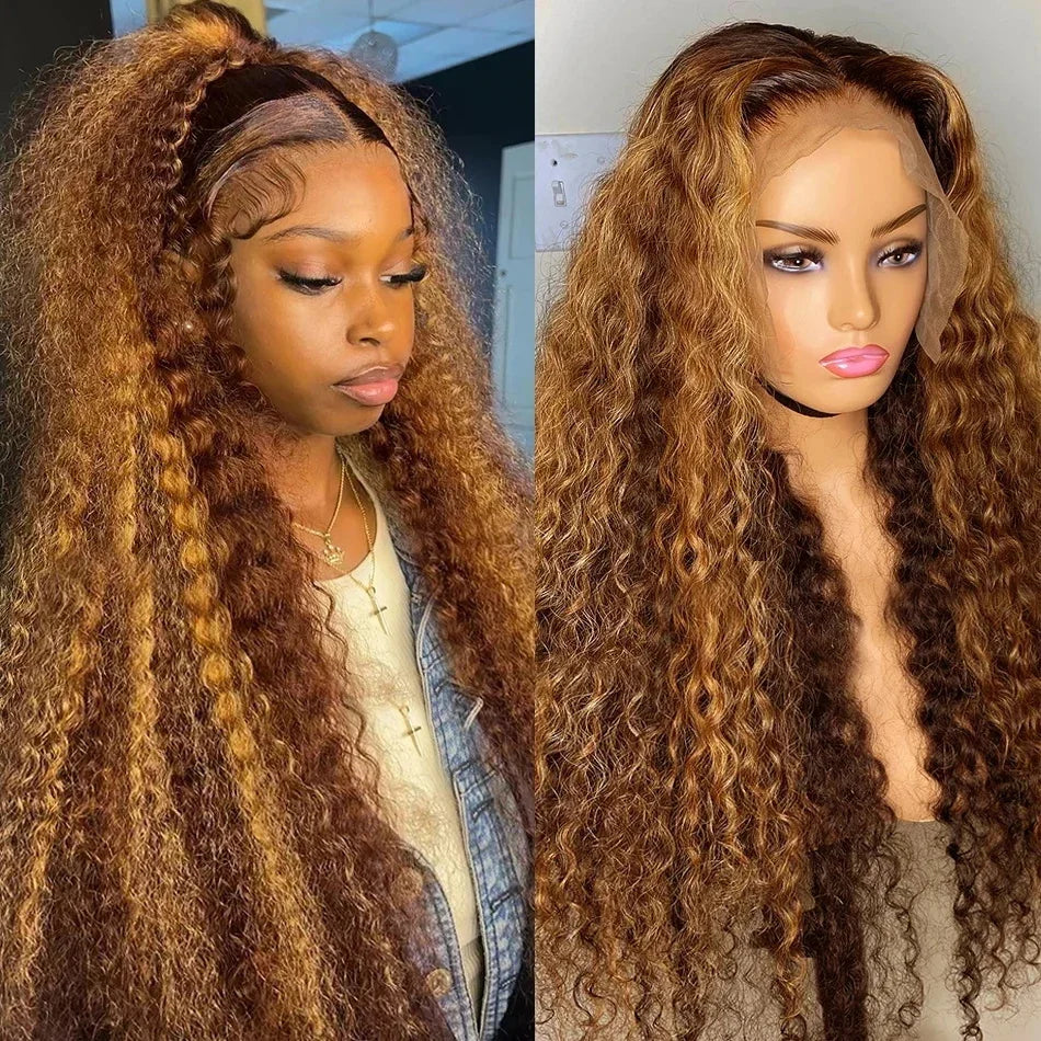 30-32 Inch Highlight Ombre Lace Frontal Human Hair Wigs, 4/27 Colored 13x4,13X6 Deep Curly 4x4 5X5 Lace Closure Wigs