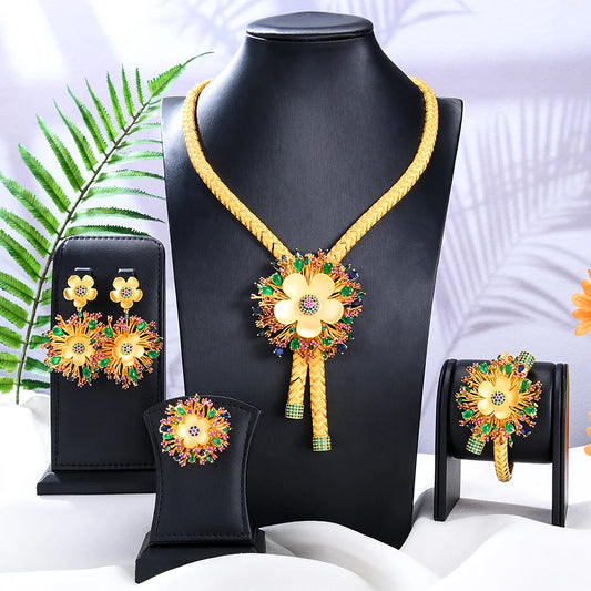 Luxury African Jewelry Set for Women - 4PCS Earring, Bracelet, and Ring Party Set