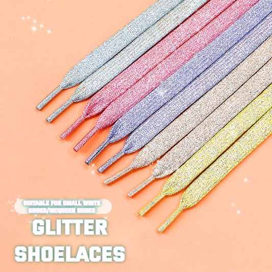 2 Pair Glitter Shoelaces for Sneakers, Colorful Metallic Flat Shoelace