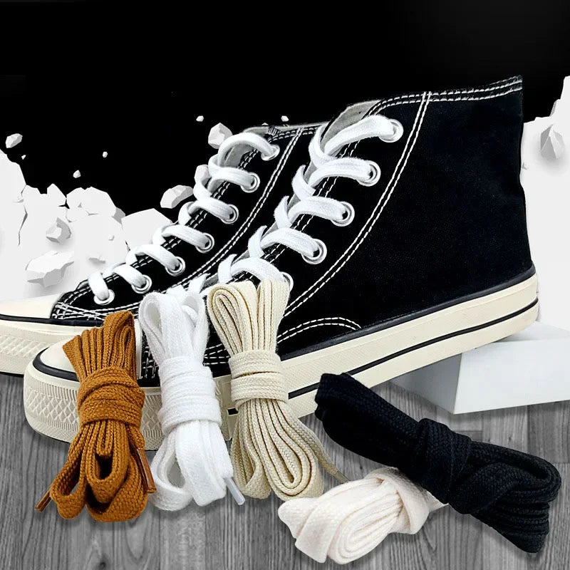 Flat Cotton Shoelaces for Sneakers, High-top Canvas Casual Shoe Laces No Elasticity