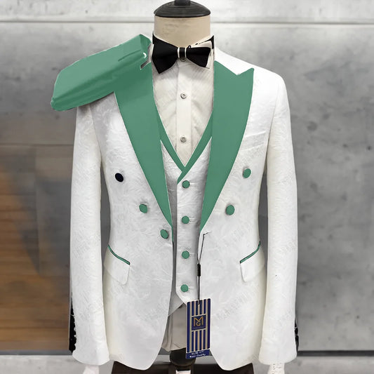 Elegant Men's Suit 3 Piece Jacquard Blazer Wedding Tuxedo
