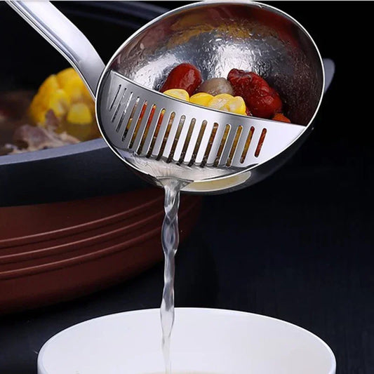 Dual-use Soup Spoon, Long Handle Stainless Steel Soup Ladle with Removable Filter