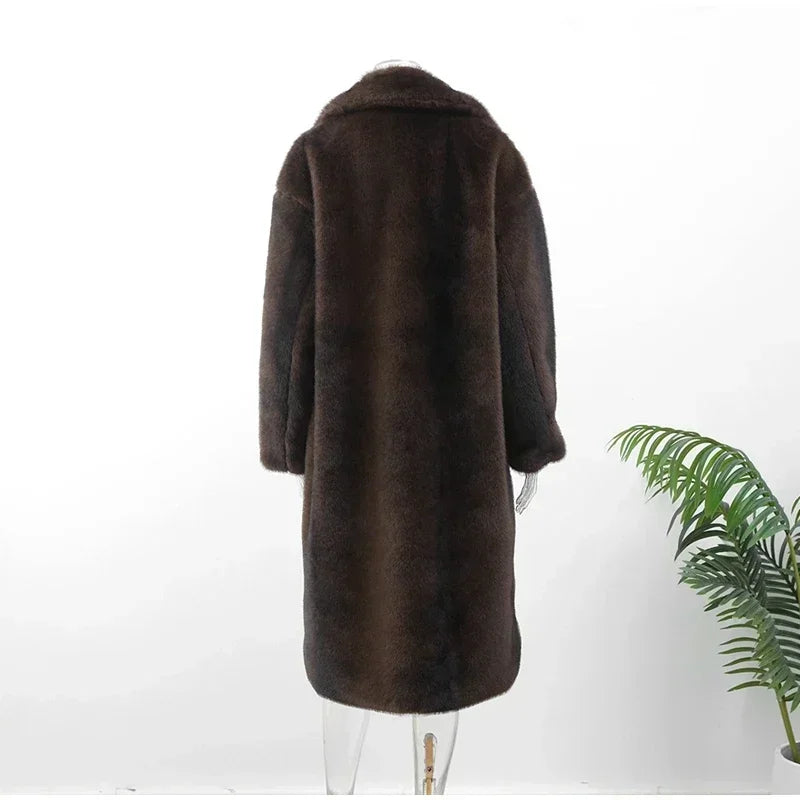 Faux Fur Loose Long Coat, long sleeve Plush Warm Jacket