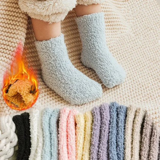 5-Pairs thick warm wool anti slip socks for kids