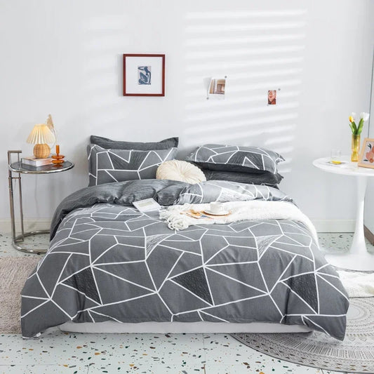 Geometric Pattern Duvet Cover with 2 Pillowcases, Polyester Bedding Set with Zip Closure - No insert
