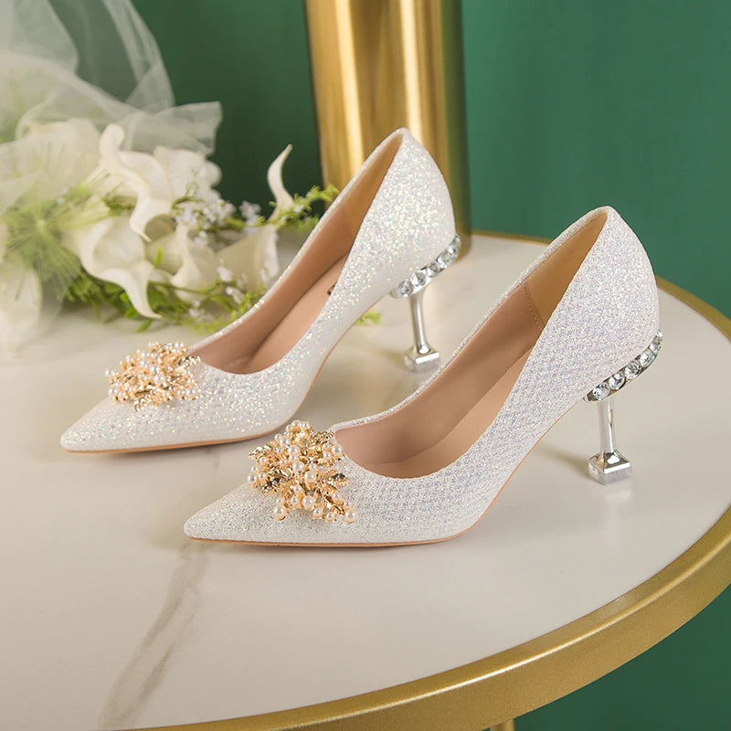 Bridal Rhinestone with Gold finish Fashion High Heels