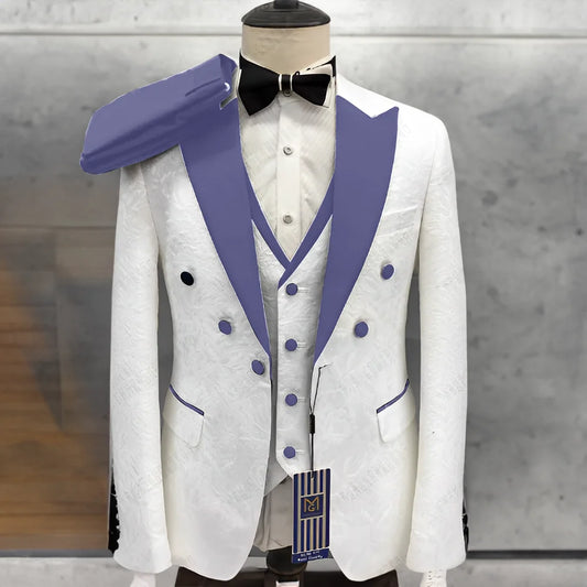 Elegant Men's Suit 3 Piece Jacquard Blazer Wedding Tuxedo