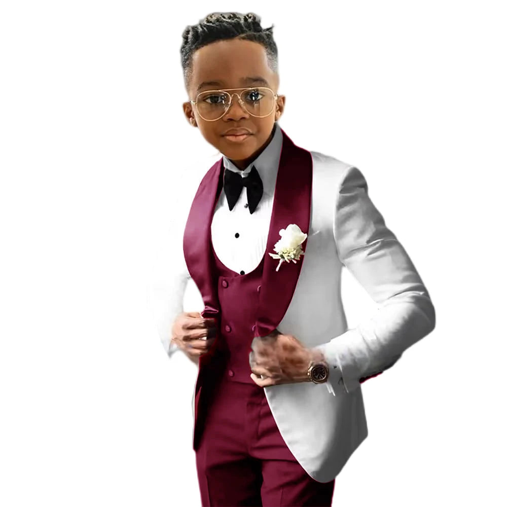 Wedding Tuxedo 3 Piece Jacket, Pants & Vest For Boys