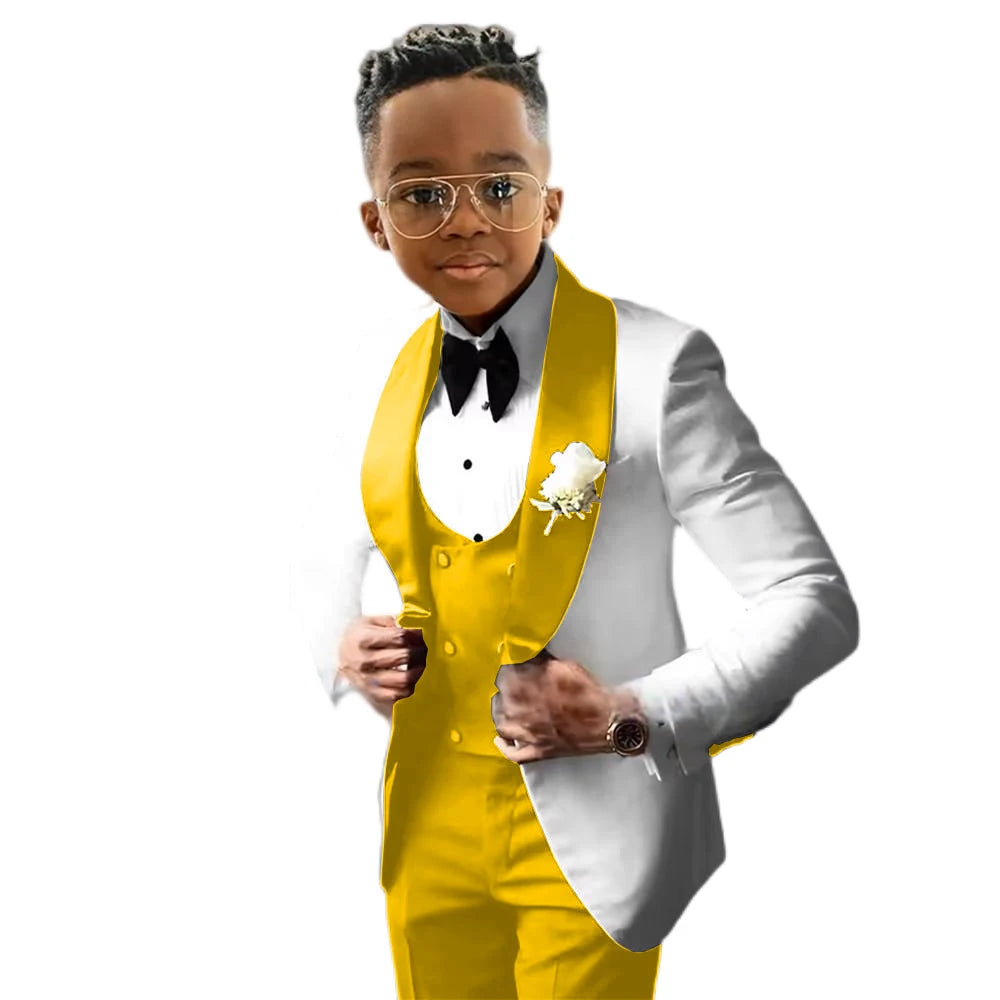 Wedding Tuxedo 3 Piece Jacket, Pants & Vest For Boys