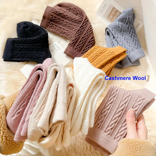 3 Pairs Cashmere Wool Socks: Women's Winter Solid Warm Thick Mid-Calf Sock