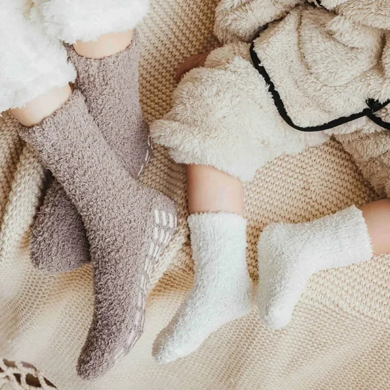 5-Pairs thick warm wool anti slip socks for kids