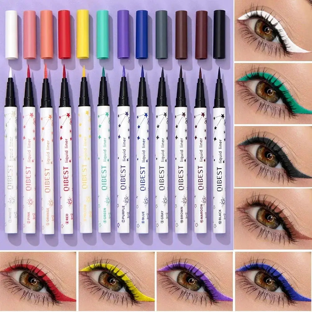 Long Lasting Waterproof Matte Liquid Eyeliner Pen in 12 Vibrant Colors