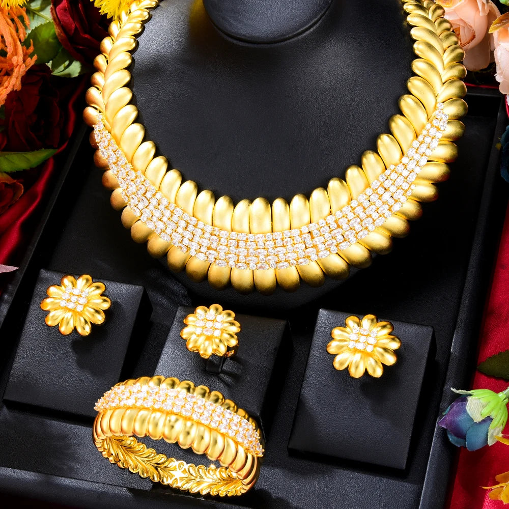 Luxury Sequin Jewelry Set - Necklace, Earrings, Bangle, and Ring for Women's Wedding Party