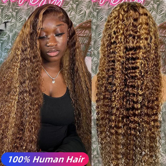 Deep Wave P4/27 Curly 200 Density-13x4 HD Transparent Lace Front Human Wigs