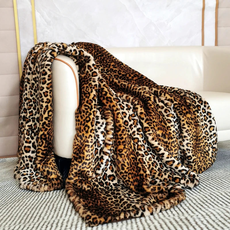 Luxury leopard Faux Fur Plush Blanket