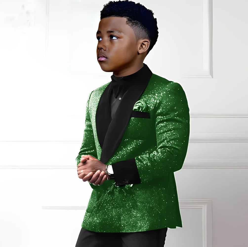 Sequin Boy's Suit 2 Piece Set-Double Breasted Blazer & Pants