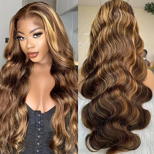 30 40 Inch Highlight 13x4 Lace Frontal Human Hair Body Wave Wigs 4/27 Color