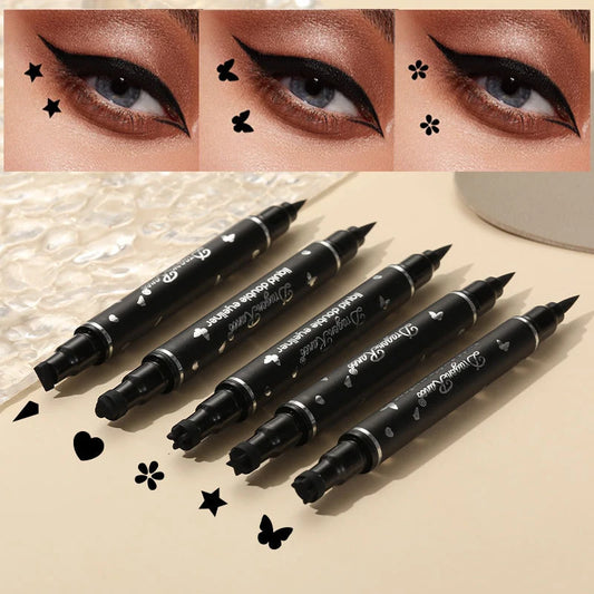 Waterproof Black Liquid Eyeliner with Butterfly Stamp and Star Moon Design