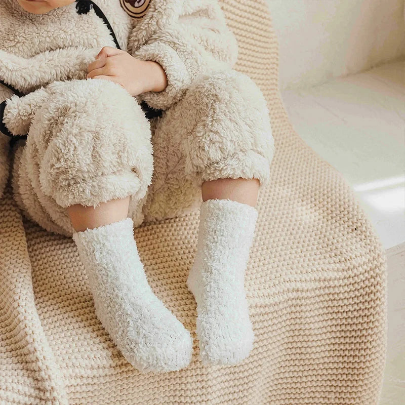 5-Pairs thick warm wool anti slip socks for kids