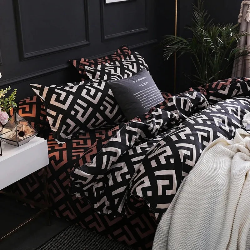 Geometric design Black Bedding Comforter Set with Pillowcase