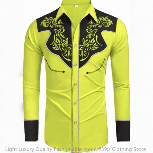 Men's long-sleeved shirt-retro western denim soft fabric