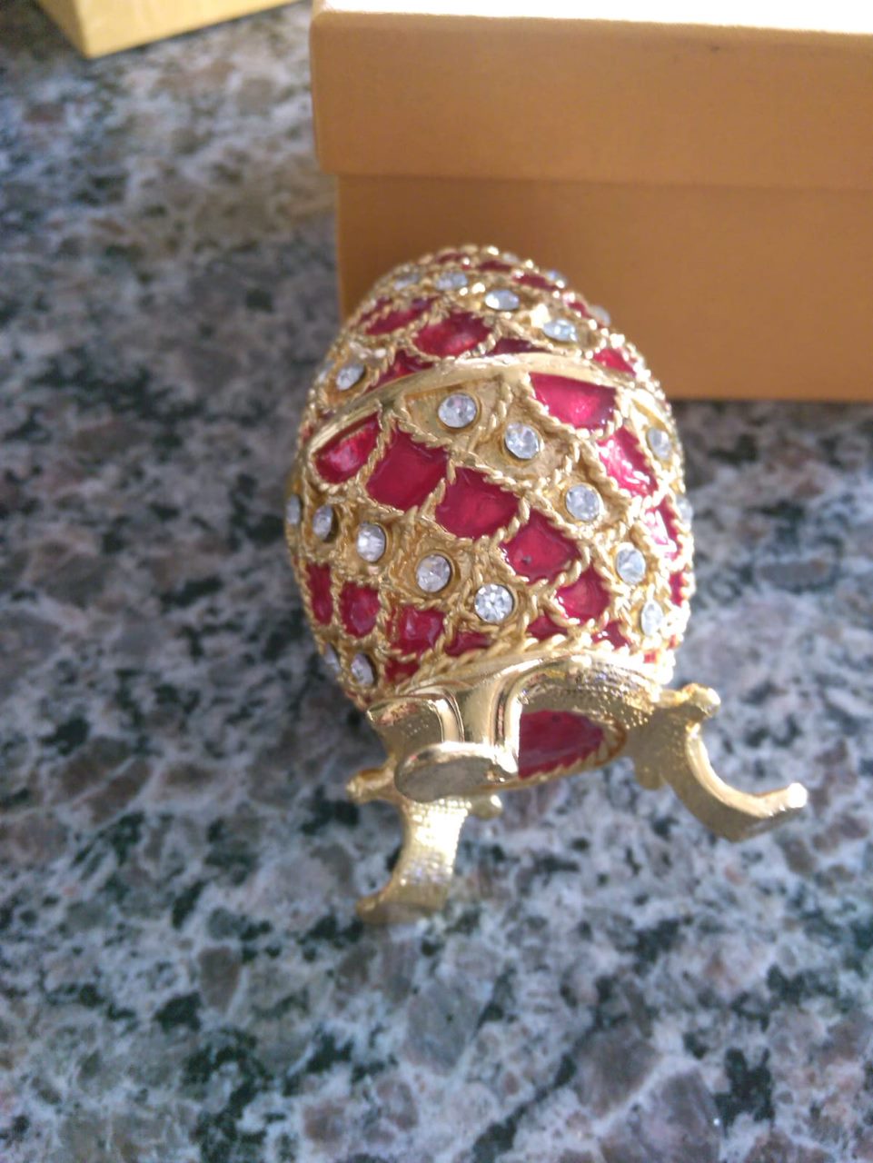 Small blue metal Faberge inspired Easter egg