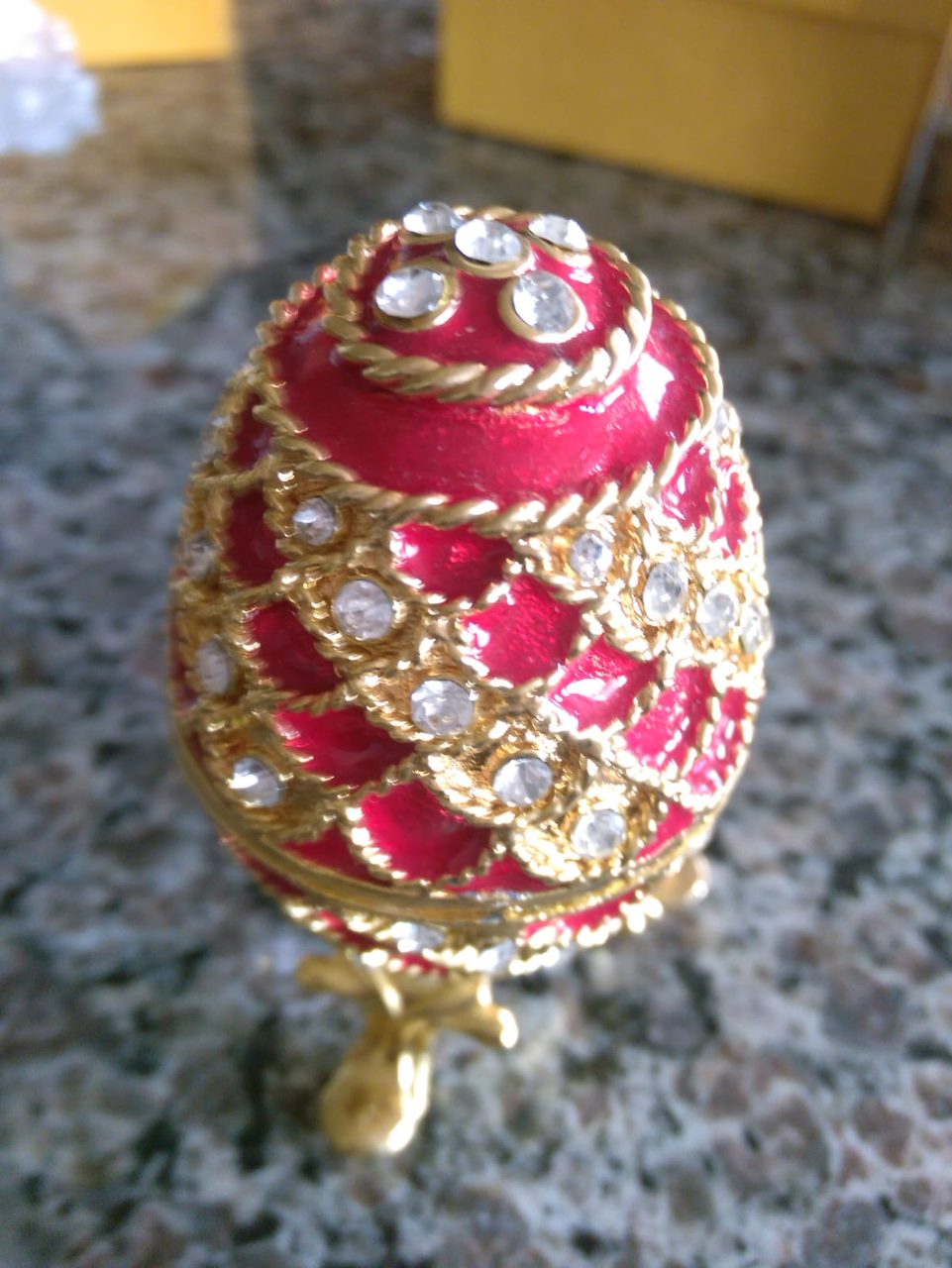 Small blue metal Faberge inspired Easter egg