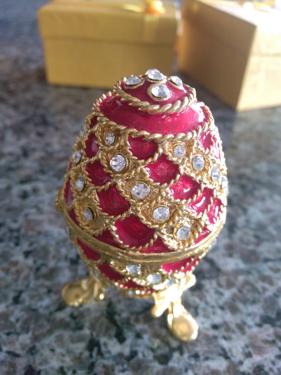 Small blue metal Faberge inspired Easter egg